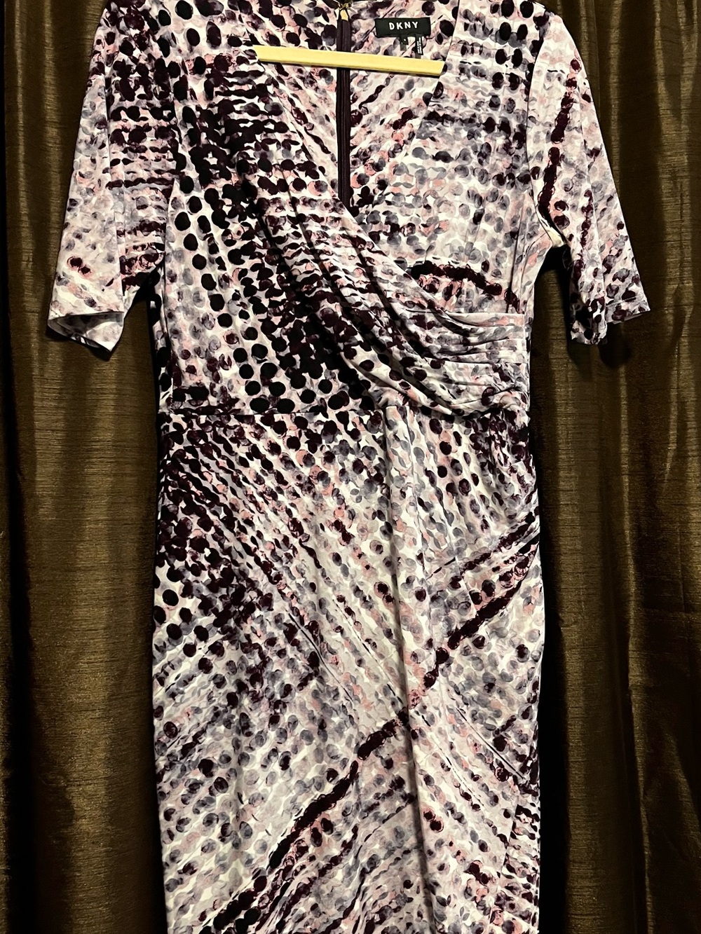 DKNY Pink and Purple Abstract Dot Wrap Midi Dress
